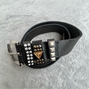 Guess Black Leather Studded Belt